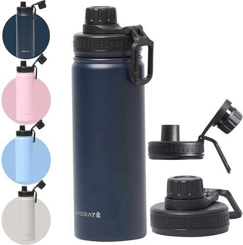 Hydrated 500ml Leakproof Stainless Steel Bottle - Double Insulated to Keep Drinks Hot for 12 Hours, Cold for 24 - Sweat-Proof, Leakproof Screw Cap - Ideal for All-Day Hydration, Dark Blue