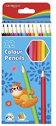 KEYROAD Buntstifte Sechseckig - 12 Stück/Mischfarben/Erwachsene und Kinder/Weicher Graphit/Ideal für MalbücherLoch zum Aufhängen