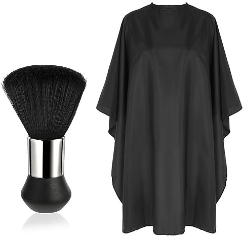 DIVINA VITAE Schwarze Friseur Umhang mit Hals Staubbürste Professioneller Friseurumhang Wasserdichter Salon Haarschneideumhang mit Klettverschluss Umhang Haare Schneiden für Haarschneiden Färben