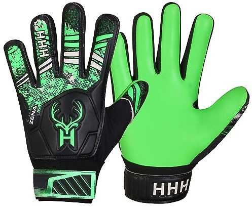 HHH Guantes de Portero de fútbol para niños, Guantes de Portero de fútbol Juvenil con Palmas de látex de 4 mm y excelente Agarre (Verde, Talla 5 (jóvenes de 9 a 12 años))