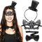 Capgoost Mini Top Hut Haarreif Set - 3 Stück Glitzer Zylinder Mit Schwarz Fliege, Spitze Masken, Fasching Haarschmuck, Party Accessoires für Karneval, Mottoparty