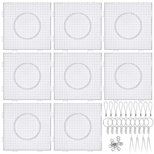 Fizdoqg 8 Stück Bügelperlen Platten Groß 5 mm Steckplatten Bügelperlen Schablonen Transparente Steckplatten Quadratisch Steckperlen Stiftplatten mit 4 Pinzetten 10 Schlüsselbänder Schlüsselanhänger