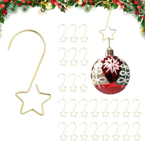 Dwafill 100 Stück Weihnachtskugel Haken mit Stern, S-Haken mit Stern, Christbaumkugeln Aufhänger Weihnachtskugel, Metallhaken Dekohaken, Perfekt für Weihnachtskugeln (Gold)