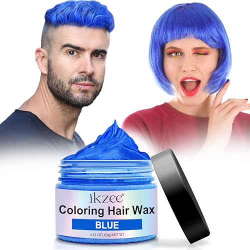 Cera Colorata per Capelli Temporanea, Hair Colour Cera per Uomini e Donne Styling Lavabile Hair Color Wax per Feste Cosplay Halloween e Modellazione 120g (Blu, 120g)