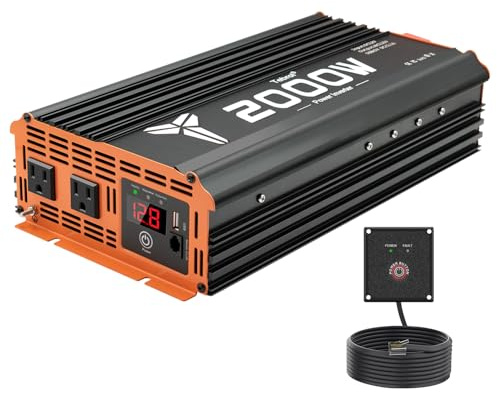 2000W Inverter 12V DC to 110V AC Converter for Home, RV, Truck, Off-Grid Solar Power Inverter with Built-in 5V/2.1A USB, AC Hardwire Port, Remote Controller