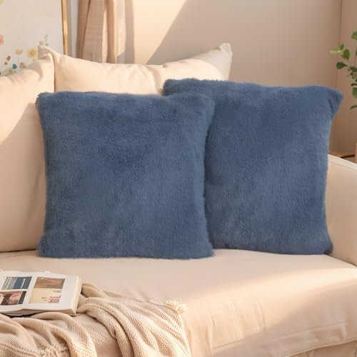 FeinKulturia Set di 2 Federe Cuscini Divano 50x50 cm in Pelliccia Artificiale Morbida, Grigio- Copricuscini Decorativi di Lusso per Sofà, Camera da Letto, Salotto