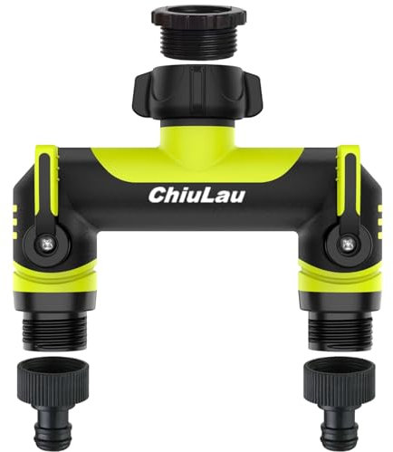 ChiuLau 2 Way Garden Hose Splitter, 3/4 Outdoor Faucet Splitter and Tap Connector, Garden Tap Adapter Hose Connector, Extended Handle Individual On/Off, for Outdoor Gardening(Green)