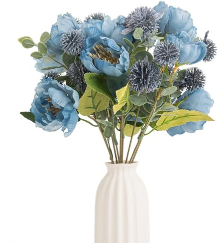 Leuyuee Lot de 2 bouquets de fleurs artificielles - Plantes artificielles - Décoration - Hortensia - Arrangements floraux - Pièce centrale - Mariage - Bleu