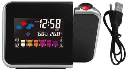 Genérico Despertador con Proyector,Despertador con Proyector | Reloj proyector para Techo de Dormitorio,Alarma del proyector de la estación meteorológica de la Pantalla LED Clara para el Dormitorio