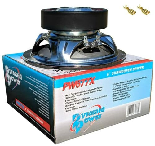 KIT SET PER PYRAMID PW677X 1 subwoofer da 16.5 cm 6,5 165 mm, 150 Watt rms 300 Watt Max, Single coil, impedenza 4 ohm, sospensione in gomma, Auto, 1 pezzo + accessori omaggio