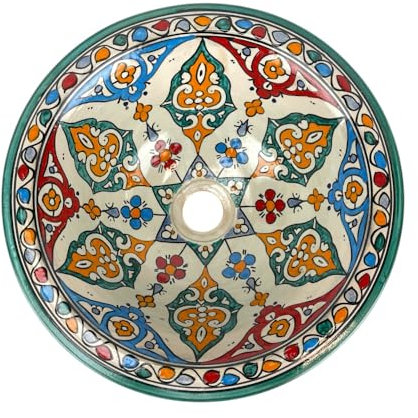 Lavabo marocain en céramique peinte à la main, lavabo à encastrer ou à poser 35 cm, artisanat de Fès, décoré traditionnel