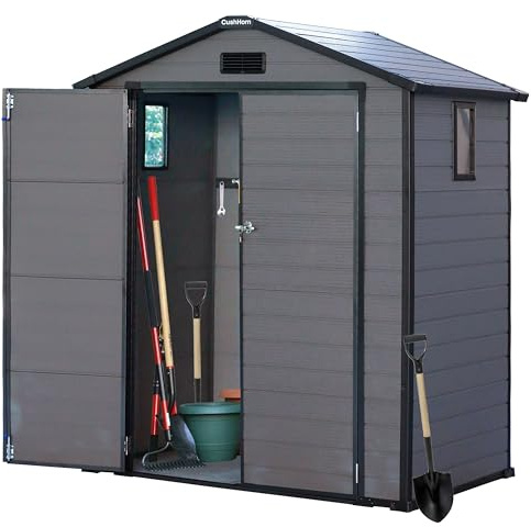 CCLIFE Gartenhaus Gerätehaus Geräteschuppen 2.9m³, Gartenhütte Kunststoff Wetterfest Gerätehäuser 161x106x203cm, Grau, CushHom