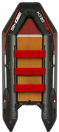 Boudech Turner 420 - Gommone Tender Gonfiabile 4,2m per 5+1 Persone con Remi e Accessori 4 Camere d’aria Fondo in Legno Sintetico Nero