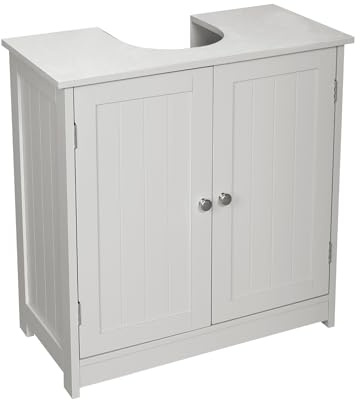 Under Sink Bathroom Cabinet – White Free Standing Storage Cupboard with Double Doors & Chrome Handles, Stylish Shaker Design Under Basin Unit for Toiletries, Towels & Cleaning Essentials