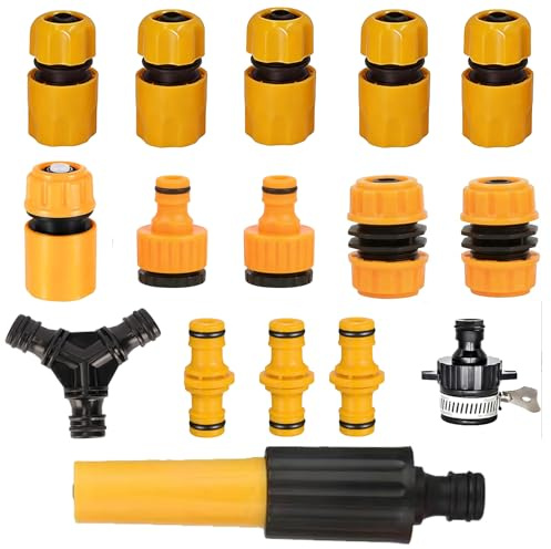 X-YSUNEAS Kit de accesorios de conexión rápida para manguera de jardín, 16 piezas de conectores universales de manguera de agua de 3/4 pulgadas con accesorios de acoplamiento de manguera divisor en Y