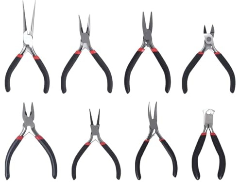 Set di 8 pinze per gioielli, mini pinze per gioielli, set di pinze per gioielli, set di 8 pinze per gioielli, set per la creazione di gioielli, fai da te, riparazione, ecc.