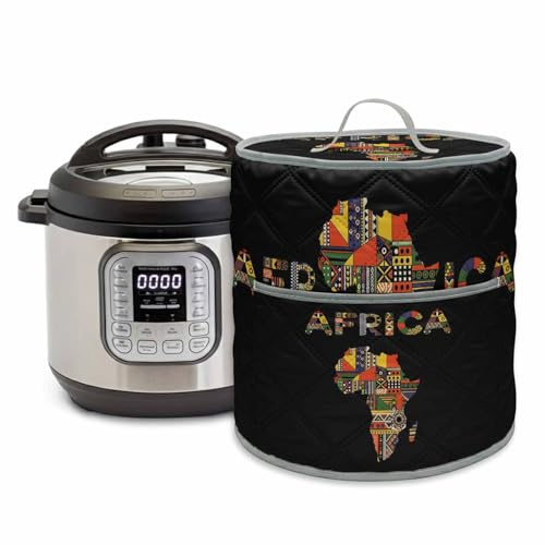 Colored Maps Rice Cooker Cover 6 Quart Africa Plates Red Green Geometric Abstract Pressure Cooker Cover Appliance Protector Dust Case with Pocket and Handle for Kitchen