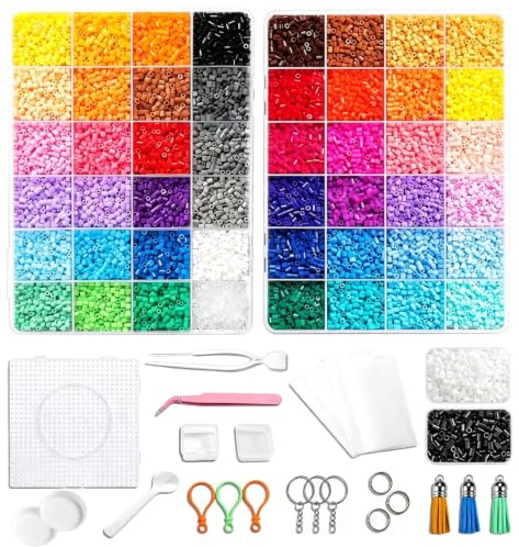 VZU 18800Pcs Fuse Beads Set – 2.6mm 48 Colors DIY Kit with Tools for Kids | Iron beads craft kit with tassels & pins, 2.6mm 48 colors, for creative DIY projects, for kids, boys & girls