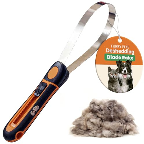 GoPets Deshedding Blade Rake, Adjustable Professional Dematting Grooming Tool, Stainless Steel Blades, Fur Removal Comb for Shedding, Comfortable Handle, Suitable for Cats & Dogs