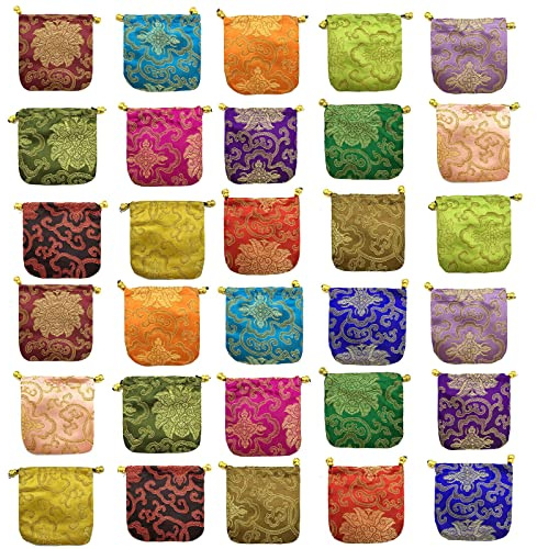 NHW Brocade Embroidery Drawstring Jewelry Bag Purse Pouch size about 4.3 * 4.3 inches