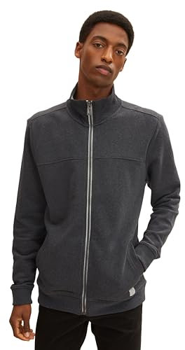 TOM TAILOR Herren Sweatjacke mit Stehkragen, 11086 - Dark Grey Melange, M
