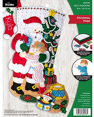 Bucilla Felt Applique 18 Stocking Making Kit, Christmas Hugs, 89253E