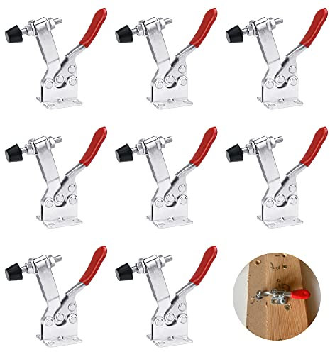 Favengo 8 Pcs Abrazadera de Palanca de Mano Horizontal 90 KG/ 201 lb Abrazadera Vertical con Mango de Goma, Liberación Rápida Herramienta, GH-201-B