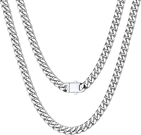 Bestyle Panzerkette Edelstahl 5mm Kubanische Gliederkette 50cm lange Silberkette Hip Hop Schmuck für Männer Frauen Jungen