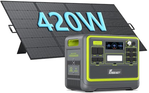 FOSSiBOT F2400 Tragbare Powerstation 2048Wh LiFePO4 mit mit 420W Solarpanel, 3x AC Ausgängen 2400W (4800W Peak) Solargenerator, 230V AC/DC/USB C/QC3.0, Mobiler Stromgenerator für Outdoor Camping