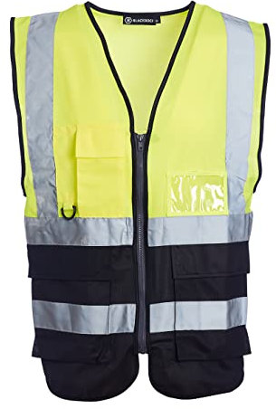 Blackrock Gelb & Schwarz Premium Warnwesten mit Taschen, ID-Tasche und Schlüsselschlaufe, Mens Womens Reflective High Vests mit sicheren Reißverschluss, Sicherheitsweste, EN zertifiziert