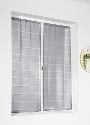 Linder - Vitrages à la Paire cordelette Polyester Gris 55 x 120 cm