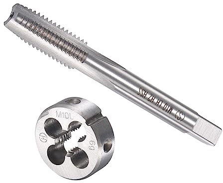 CoCud Macho y Troquel Juego, M10 x 1.5 Rosca, Izquierda Mano Métrica Alta Velocidad Acero Máquina Rosca Macho y Redondo Troquel Herramienta Kit para Roscado Reparación, 1 Juego