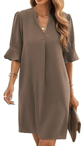 Famulily Women's V Neck Half Sleeve Shirt Dress Elegant Summer Casual Solid Color Short Dress S-XXL