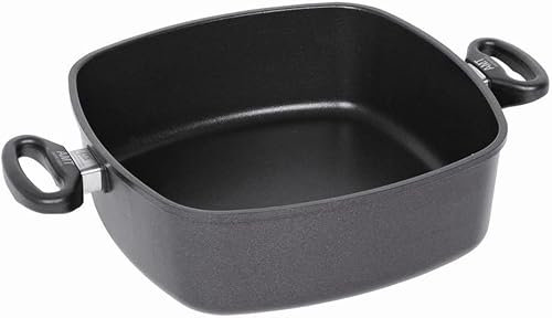 AMT Gastroguss AMZN-I-E289 Poêle carrée 28 x 28 cm, hauteur 9 cm, cocotte avec poignées latérales, compatible induction, passe au four, finition anti-adhésive Lotan®, poêle en fonte d'aluminium