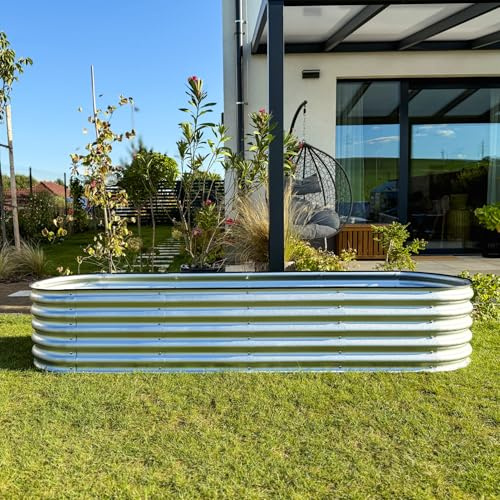 UNIGARDIA Bancal de metal 240 x 60 x 43 cm – Kit modular 9 en 1 de bancal elevado – Jardinera elevada para jardín de acero Zn-Al-Mg Premium – Vida útil mínima de 20 años – 43 cm de alto – Jardinera