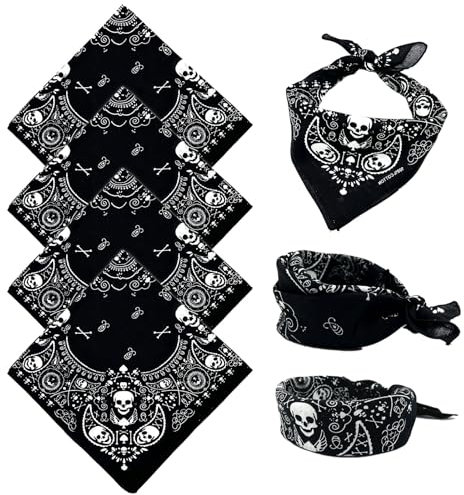 TUONYIS 4 Stück Bandana, Nickitücher Kopftuch Halstuch Männer, Paisley Halstuch, Baumwolle Kopftuch, Headwear Haar Schal Ansatz Handgelenk Kopf Biker, 55 x 55 cm (Schwarz)