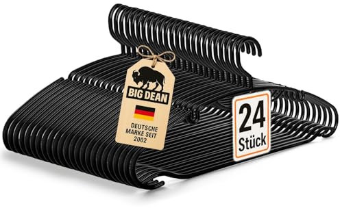 BigDean 24 Stück Kleiderbügel schwarz Bügel extra ohne Samt, platzsparend Kleiderbügel Kunststoff - Made in EU