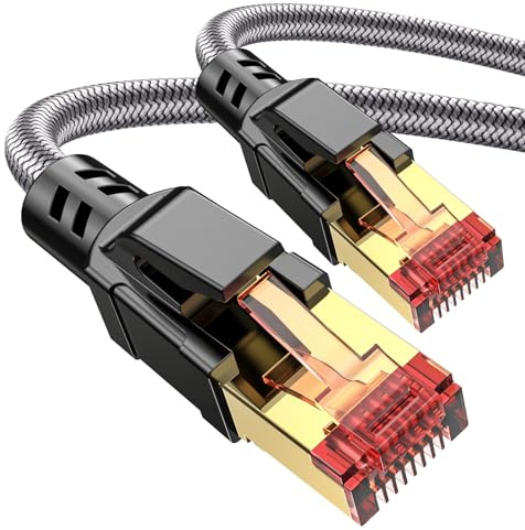 Ltemziiy Cavo Cat 8 LAN, 3 metri, 2 pezzi, 40 Gbps, cavo di rete intrecciato Gigabit ad alta velocità, 2000 MHz, cavo patch S/FTP con spina RJ45 dorata, per gioco e modem