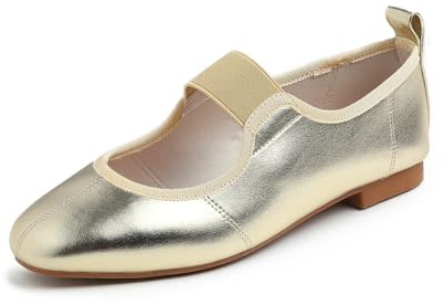 Feversole Square Fashion Flat- Zapatos Planos con Hebilla y Puntera Redonda para Mujer Puntera Plana Gold 36 EU