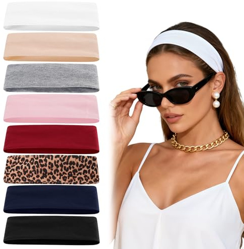 ASDIIT 8PCS Fashion Headbands for Women, Non Slip Headband for Women, Elastic Head Bands for Gym Sports Outdoors Accessories