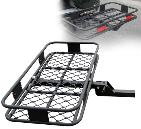Cesta Portaequipajes de Enganche Portaequipajes Plegable de Enganche de Aleación de Aluminio con Luces Traseras Reflectantes para SUV Coches Camionetas y Furgonetas