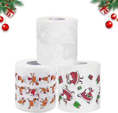 Papier toilette de Noël, 3 rouleaux de papier toilette amusant de Noël, papier toilette Père Noël, rouleaux de papier toilette de Noël, papier toilette nouveauté amusante, pour décoration de Noël