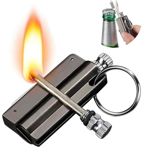 Permanent Match - Nyckelring Utomhus bärbar eldstartare, for camping & överlevnad | Nödbrandtändningsanordning(Black)