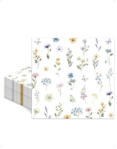 KONFEN 40 Piezas Servilletas con Motivo de Flores Silvestres, 33x33 cm Servilletas de Papel Primavera Prado Floral, Decoración de Mesa Servilletas Primavera para Boda Cumpleaños Pascua Fiesta Estilo C
