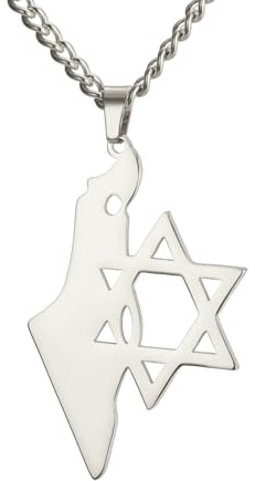 EUEAVAN Collier avec pendentif étoile de David - Drapeau de la Palestine d'Israël - Carte du pays - Amulette hébraïque - Cadeau judaïque pour homme, Moyen, Acier inoxydable, Pas de pierre précieuse