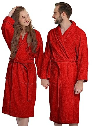 Banzaii Accappatoio Adulto in Spugna Super Assorbente, 100% Cotone di Alta Qualità Ultra Morbido, Accappatoio con Cappuccio Unisex Uomo e Donna | Taglia XL Rosso
