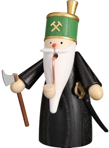 Seiffener Volkskunst Man Smoking Miner, 14 cm High, Original Ore Mountains of Traditional Art of Seiffen