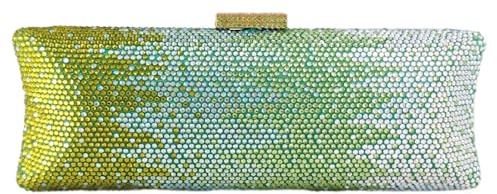 Boutique De FGG Bolsos largos de noche y bolsos de mano para mujer, bolsos formales de fiesta con diamantes de imitación, bolso de mano de cristal, mini, Verde (Green Gradient), Small