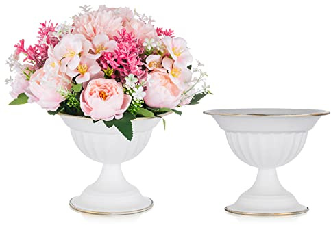 Sziqiqi Vaso per Fiori Bianchi per Centrotavola per Matrimoni - 2 Pezzi Vaso per Fioriera In Metallo Piccolo per Urna per Matrimoni, Feste Di Compleanno
