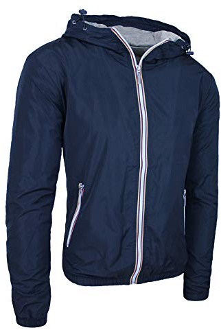 Evoga Giubbotto giacca uomo primavera estate casual impermeabile giubbino con cappuccio (M, Blu)